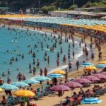 Plage animée en Italie.