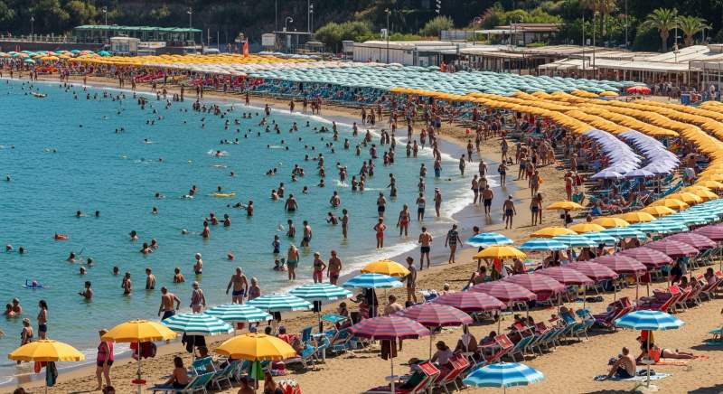 Plage animée en Italie.